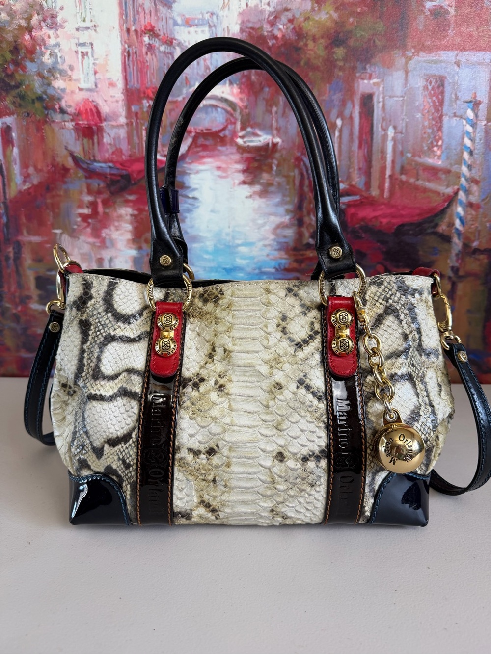 Marino Orlandi Genuine Python Snakeskin Leather Satchel Bag Made in Italy